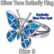 Blue Fire Opal Butterfly Ring Size 9 