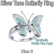 White Fire Opal Butterfly Ring Size 8 