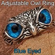 Big Blue Eyes Owl Ring Size 8 