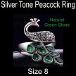 Silver Tone Green Peacock Ring Size 8 