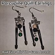Silver Tone 2 Quill 3 Tine with White Stone/Black Lava Bead with green Charm Accent Earring Set 
