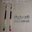 Silver Tone Single quill with Red Charm Accent Earring Set 
