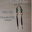 Silver Tone Single quill with Turquooise & White Stone Accent Earring Set 